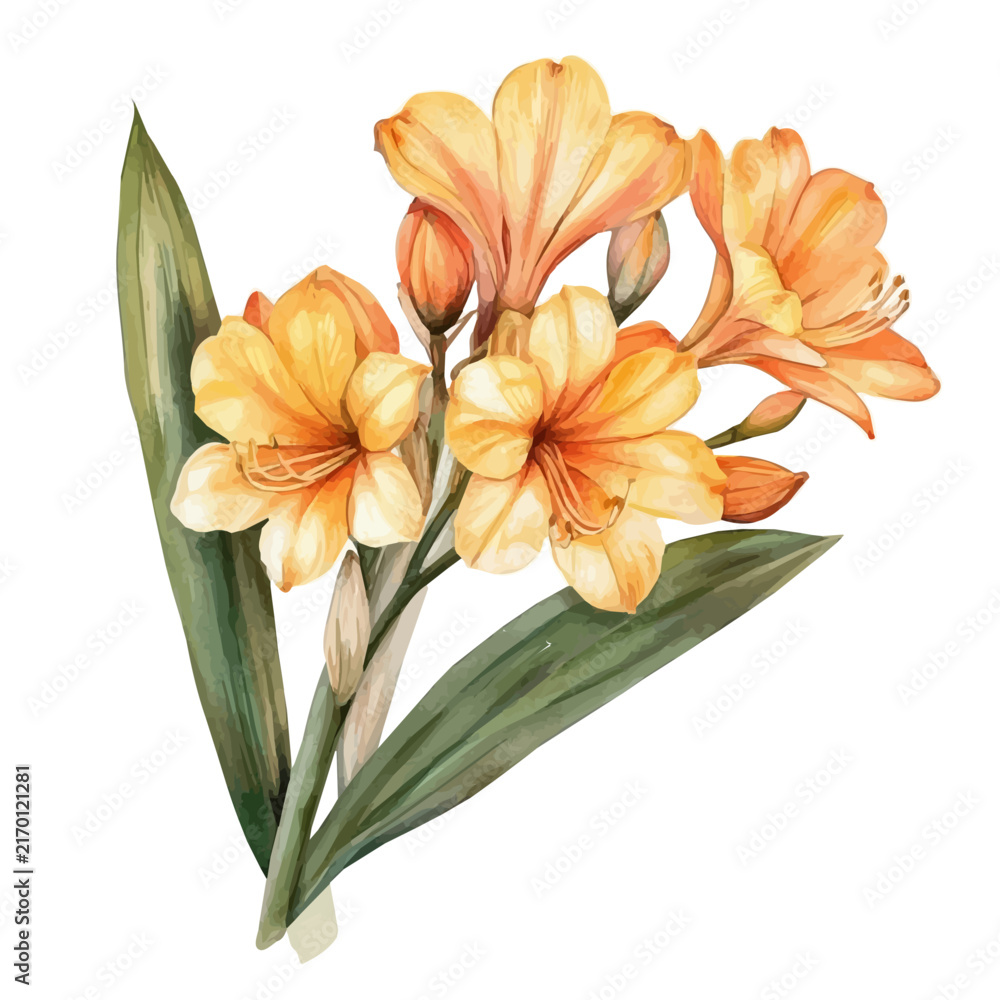 Obraz premium watercolor of Clivia Branch draw graphic, isolated on a white background.