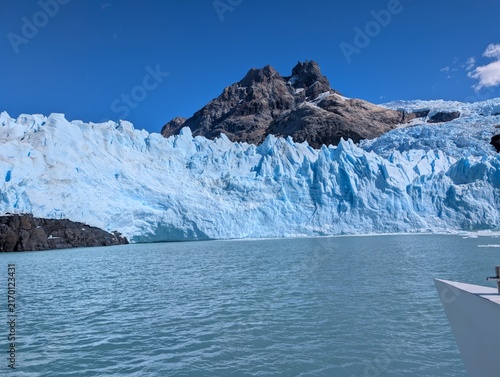 Spegazzini Glacier Ice Wall Above Turquoise Lake in Patagonia