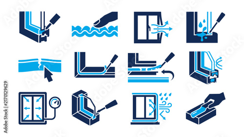 Window installation maintenance showing sealant application, airflow, glass repair tools