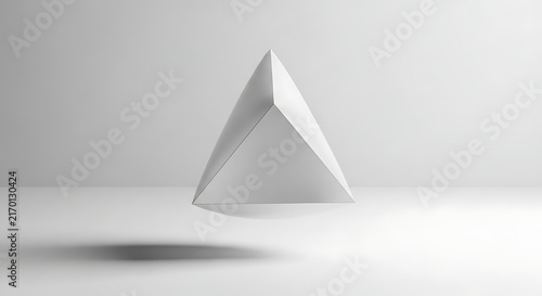 Minimalist 3D Floating White Geometric Pyramid Shape with Soft Shadow