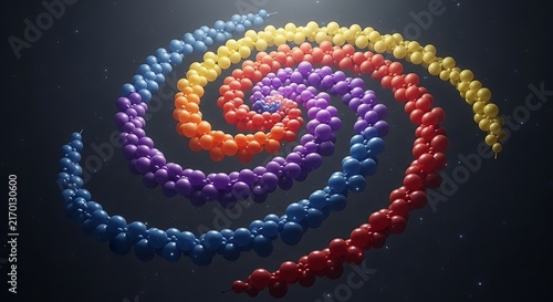 Vibrant Abstract Rainbow DNA Helix Structure with Glowing Sphere Particles