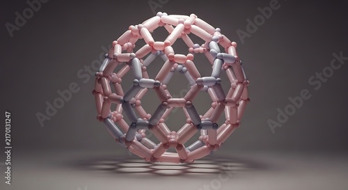 3D illustration of a molecular structure representing a fullerene carbon allotrope