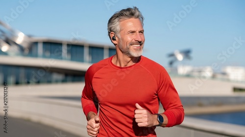 Fit mature man run outside urban environment healthy lifestyle concept