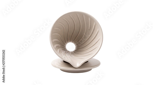 Quadro su tela Ceramic coffee dripper with spiral ribs, beige porcelain pour over brewer, elega