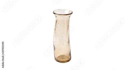 Rustic amber glass vase with organic shape, hand-blown decorative glass bottle, artisanal brown glassware for home decor isolated PNG with Transparent Background