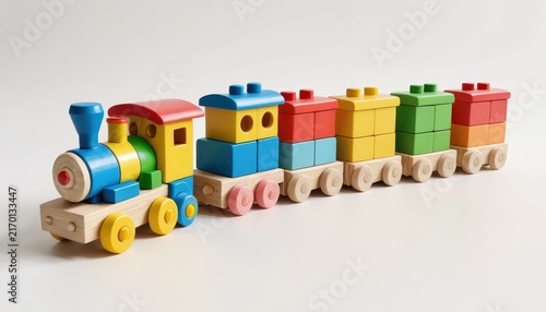 Colorful Wooden Toy Train Set for Children with Bright Blocks and Wheels