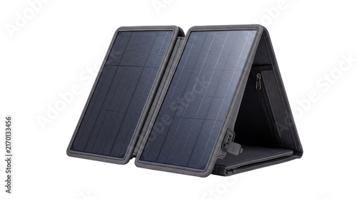 Portable solar panel for camping, foldable solar charger for outdoor power, compact renewable energy equipment for travel isolated PNG with Transparent Background