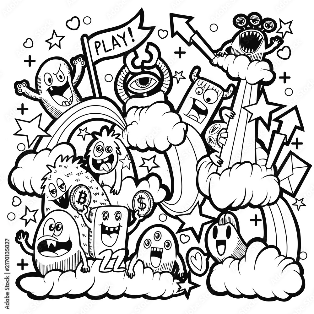 Obraz premium Playful Crypto Doodle World