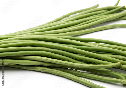 Fresh bunch of green long beans or yardlong beans isolated on a white background.