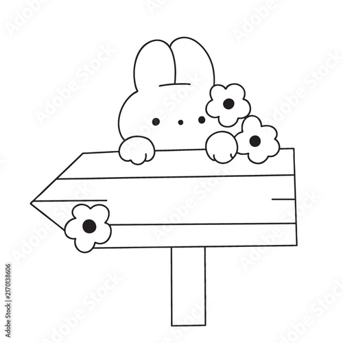 Cartoon rabbit and flowers