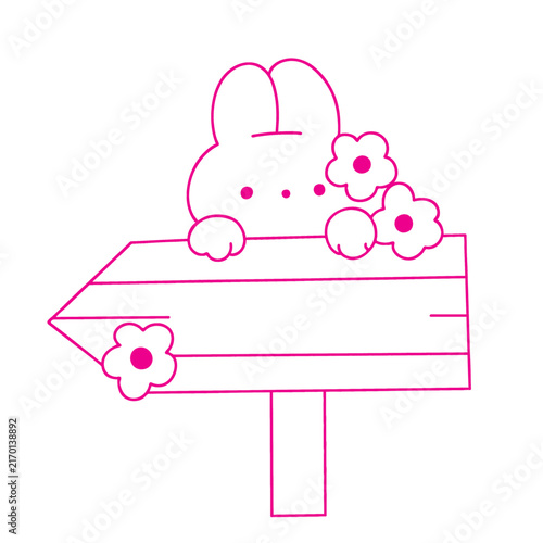 Cartoon rabbit and flowers