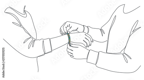 Continuous Line Art of Person Putting Bracelet on Another