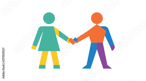 Abstract Geometric People Shaking Hands Illustration