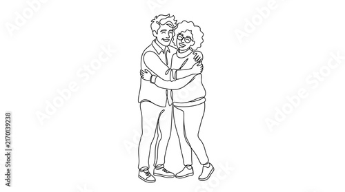 Continuous Line Drawing of a Happy Couple Hugging