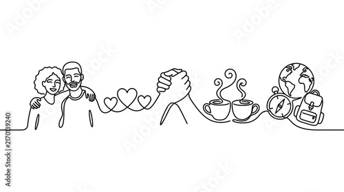 Continuous Line Drawing of Couple Travel Concepts