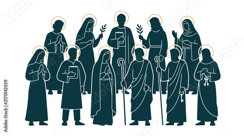 Foto Group of Silhouetted Saints with Halos