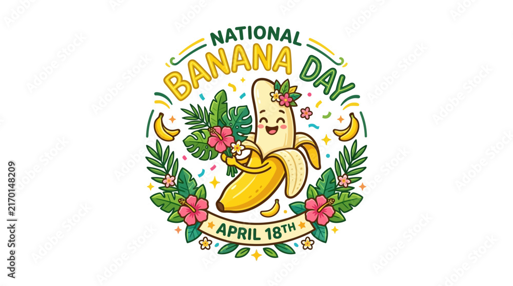 Fototapeta premium Cute Banana Character Illustration for National Banana Day Celebration on White Background
