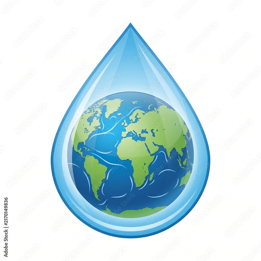 Obraz premium Water droplet illustration featuring globe symbolizing clean water conservation and environmental protection