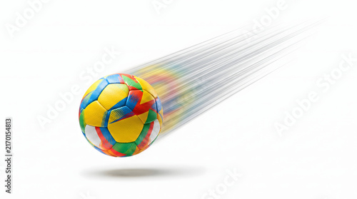 Colorful Soccer Ball Speeding Across White Background