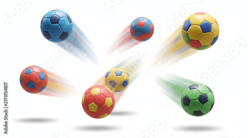 Colorful Soccer Balls in Motion Burst