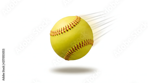 Softball in Motion with Shadow and Speed Trail