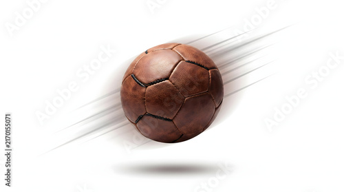 Brown Leather Soccer Ball in Mid Flight Above Shadow
