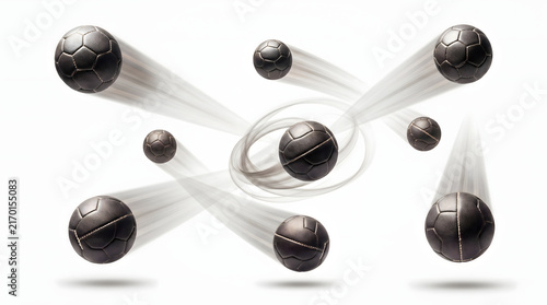Soccer Balls in Motion with Swirls and Trail Effects
