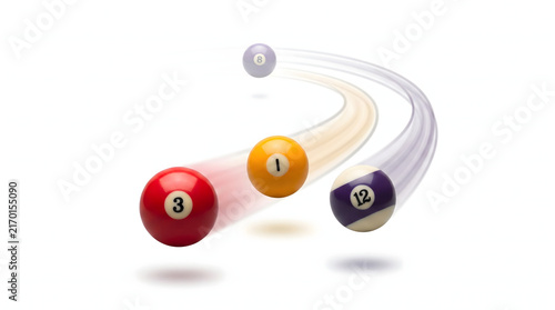 Vibrant Billiard Balls in Motion on White Background