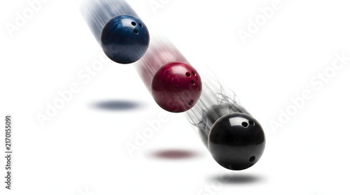 Bouncing Bowling Balls in Motion on White Background