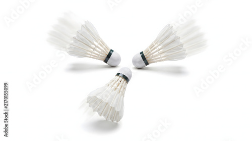 Three Shuttlecocks Arranged in Circular Pattern on White Background