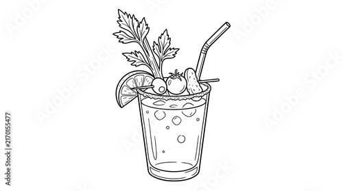 Upside down bloody mary cocktail line art illustration