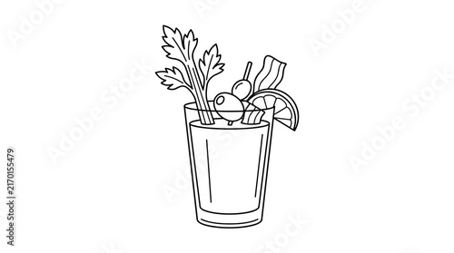 Bloody mary cocktail line art illustration