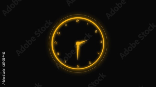 Glowing Orange Digital Clock Face with Time Displayed on a Black Background image photo