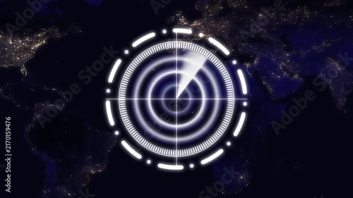 Futuristic Radar Interface Overlaid on a Nighttime Earth Map with City Lights technology