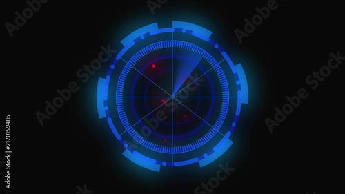 Blue Futuristic Radar Display with Red Target Indicators on a Dark Background interface