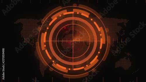 Orange Futuristic Radar Display with Red Target Dots and Speckled Background interface