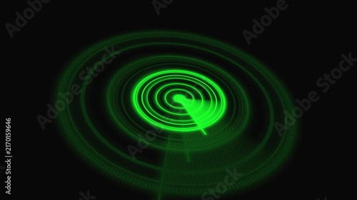 Green Radar Display with Concentric Circles and Sweep Line scan technology