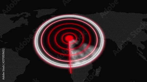 Global Radar Scan with Red Target and World Map Background network