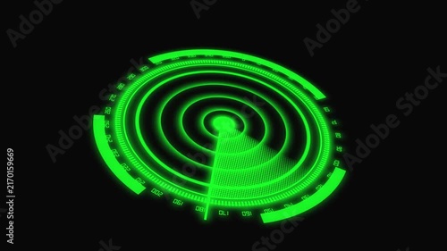 Green Radar Screen with Degree Markings and Sweep scan technology