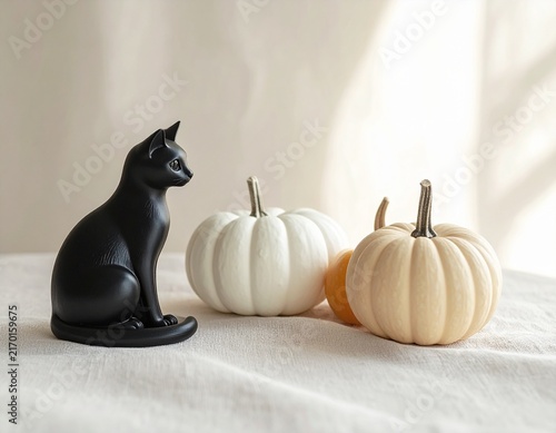 Halloween Black Cat with Miniature Pumpkins