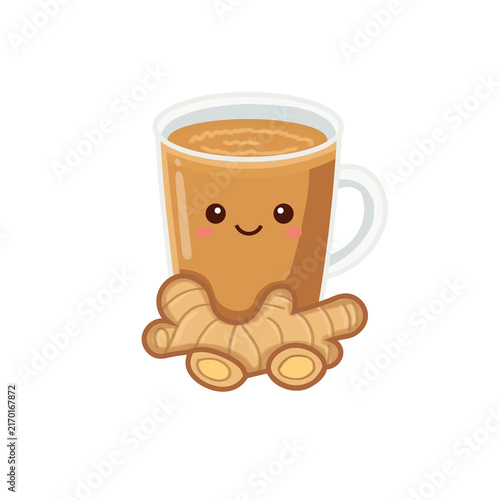 Cute cartoon wedang jahe, traditional Indonesian ginger drink in a cup glass, isolated on transparent background PNG EPS SVG. Suitable for stickers, social media graphics, food branding, packaging.