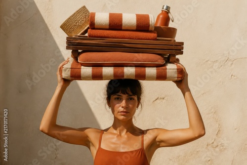 Eco Living Balance with Woman Carrying Sustainable Home Goods