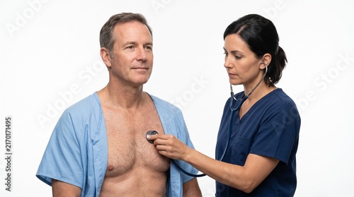 Adult Patient Undergoing Cardiovascular Examination with Stethoscope