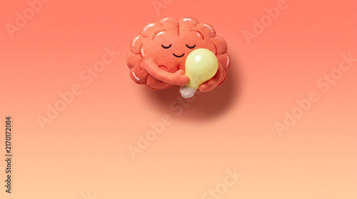 Brain Hugging Lightbulb Representing Creative Ideas and Innovation
