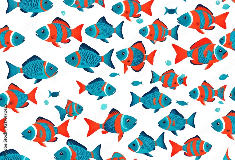 Vibrant tropical fish pattern seamless background illustration - ocean life design
