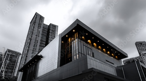 Modern Architecture Building Facade Against Cloudy Sky Landscape