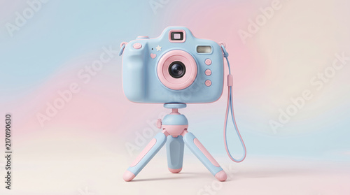 Pastel Instant Camera on Mini Tripod Styled Studio Scene.