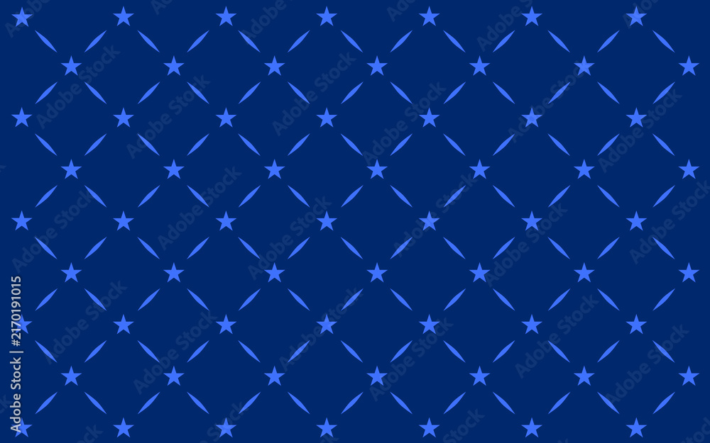 Fototapeta premium Repeating blue stars forming metal grid pattern graphic background, simple geometric minimalist design. Suitable for backgrounds, posters, packaging, and digital designs.