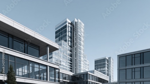Modern Urban Architecture with Sleek Glass Buildings and Clear Sky