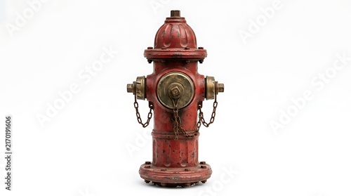 Fototapeta Old weathered red fire hydrant isolated on white background.